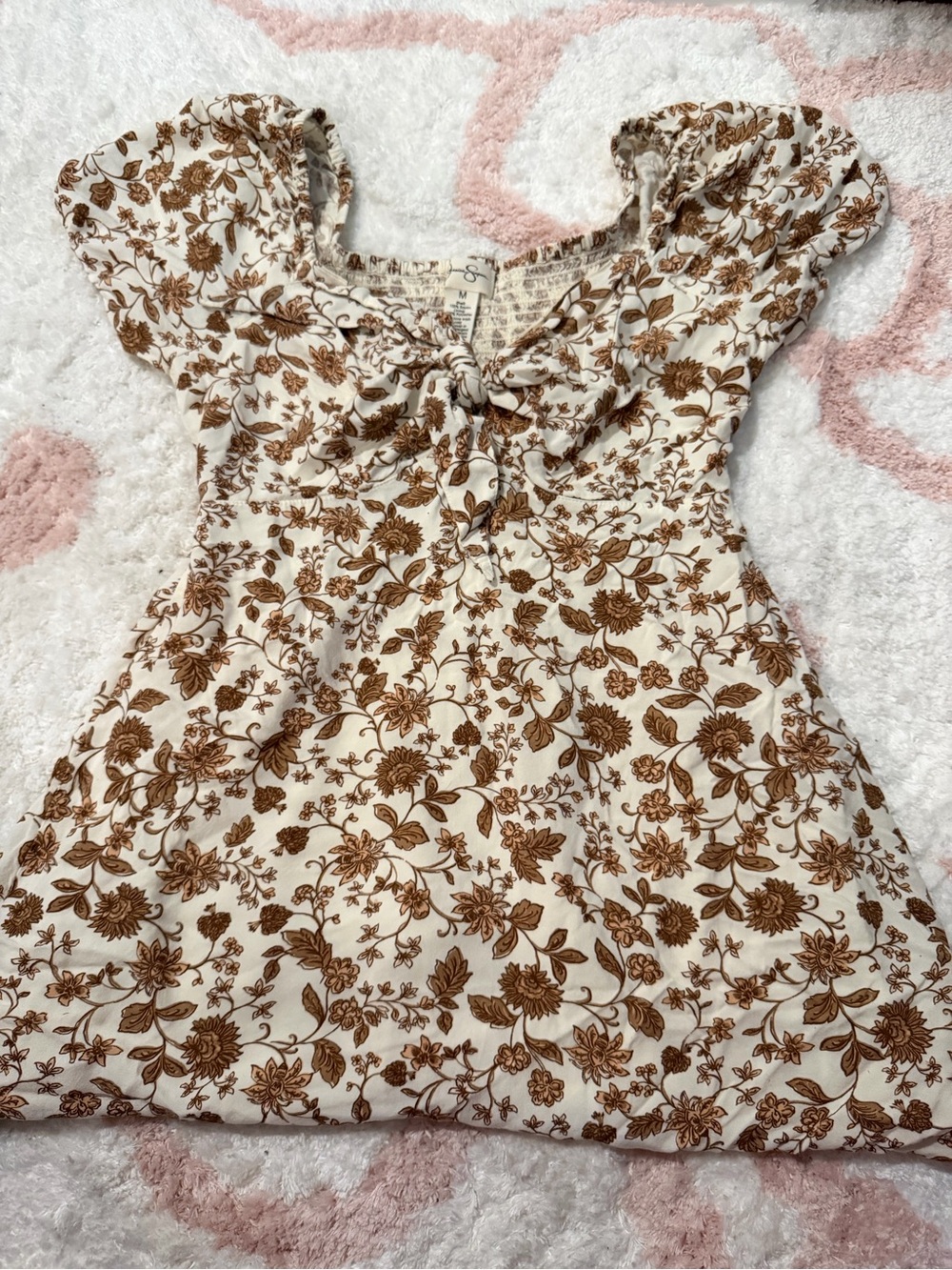 Kids Floral Tie-Front Dress in Cream and Brown